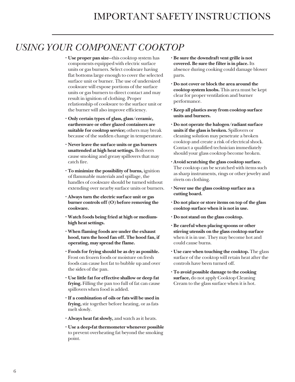 Important safety instructions, Using your component cooktop | GE Monogram Component Cooktop System User Manual | Page 6 / 36
