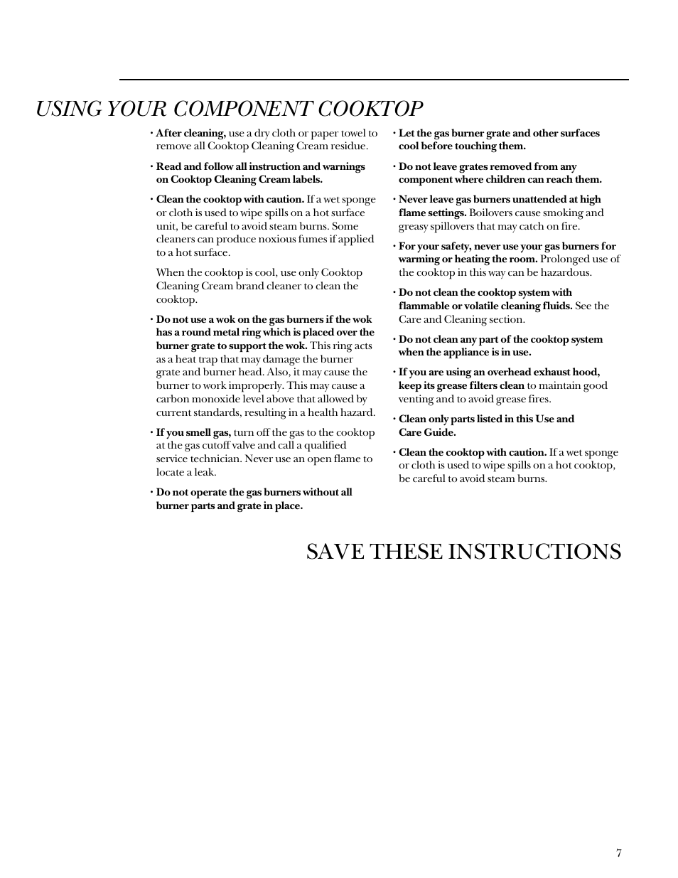 Using your component cooktop, Save these instructions | GE Monogram Component Cooktop System User Manual | Page 7 / 36