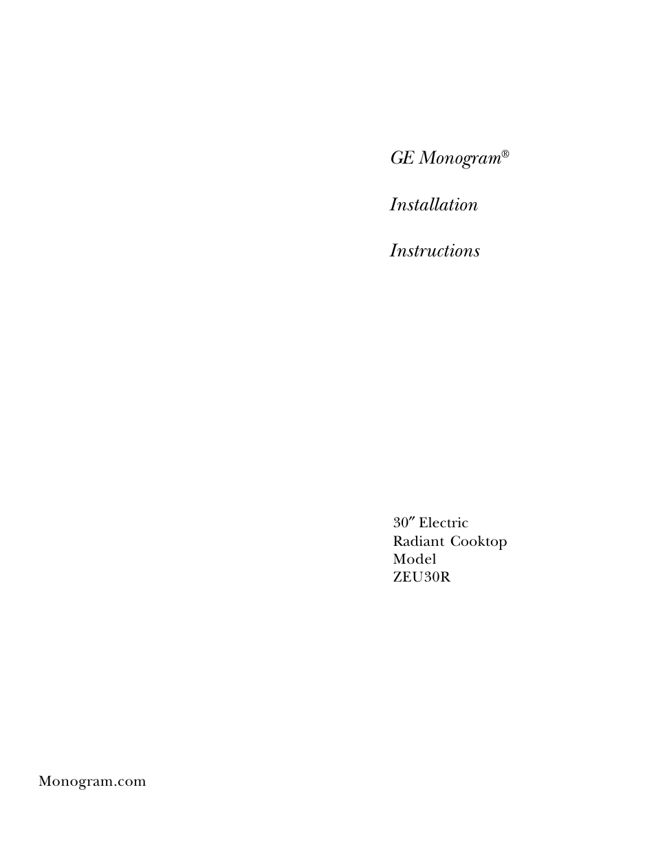 GE Monogram ZEU30R User Manual | 8 pages