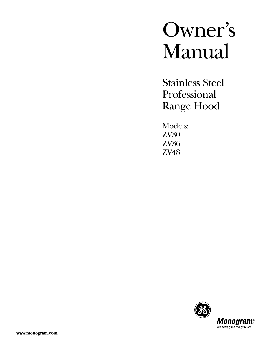 GE Monogram ZV30 User Manual | 12 pages