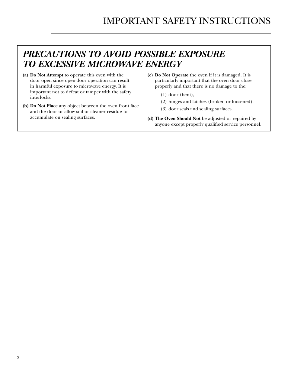 Safety instructions | GE Monogram JVM2070 User Manual | Page 2 / 44