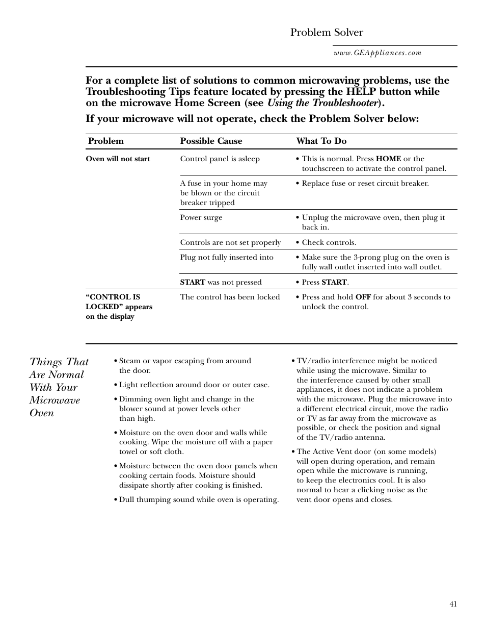 Troubleshooting tips, Things that are normal with your microwave oven | GE Monogram JVM2070 User Manual | Page 41 / 44
