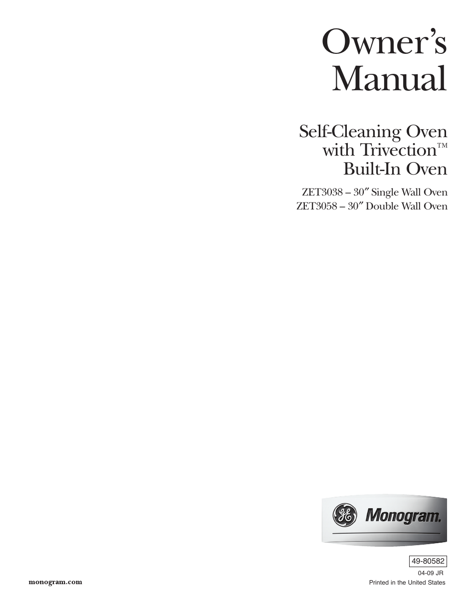 GE Monogram ZET3038 User Manual | 44 pages