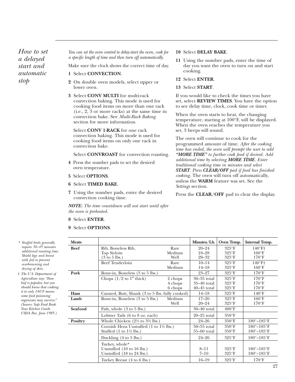 How to set a delayed start and automatic stop | GE Monogram ZET3038 User Manual | Page 27 / 44