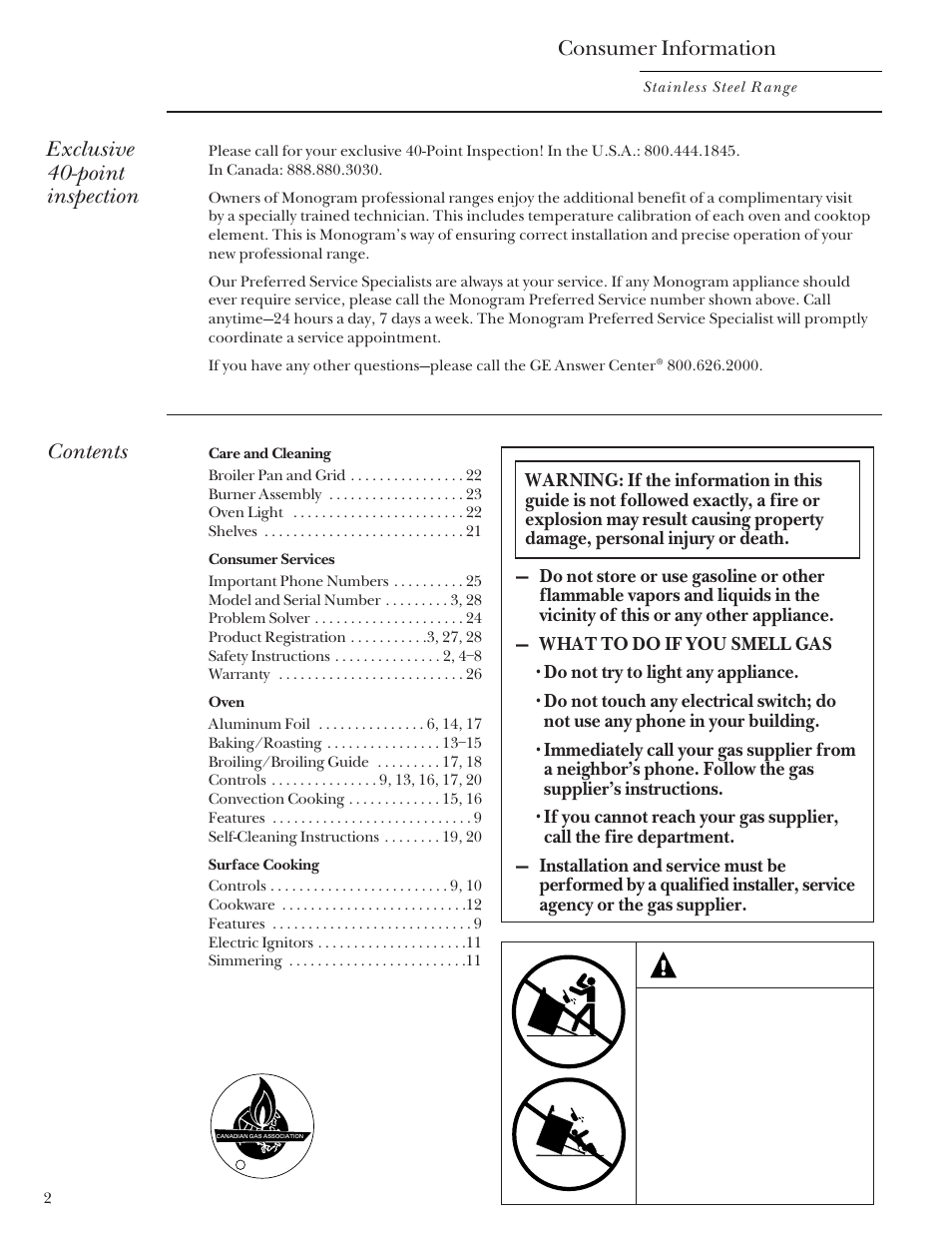 GE Monogram Stainless Steel Professional 30 Range User Manual | Page 2 / 28