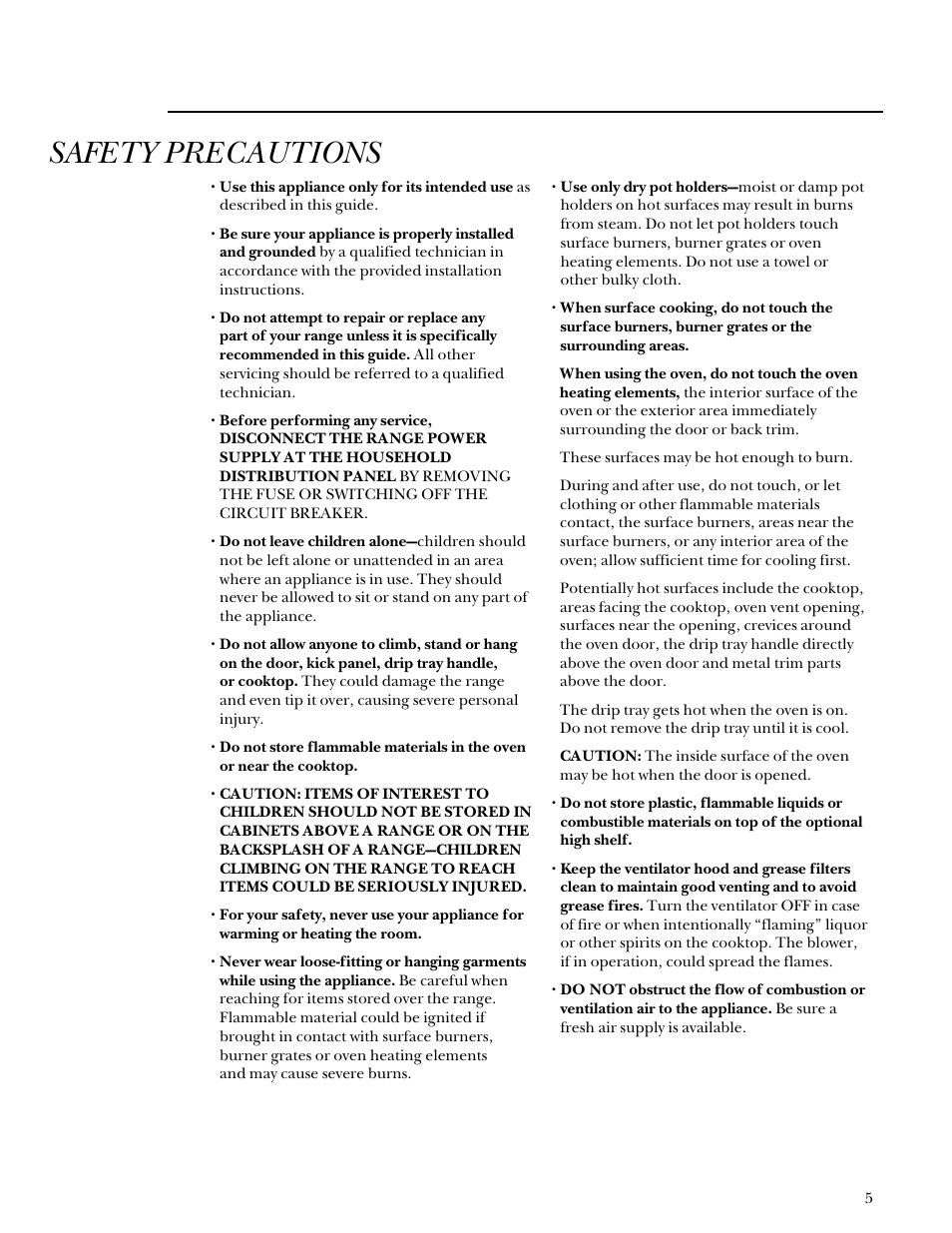 Safety precautions | GE Monogram Stainless Steel Professional 30 Range User Manual | Page 5 / 28