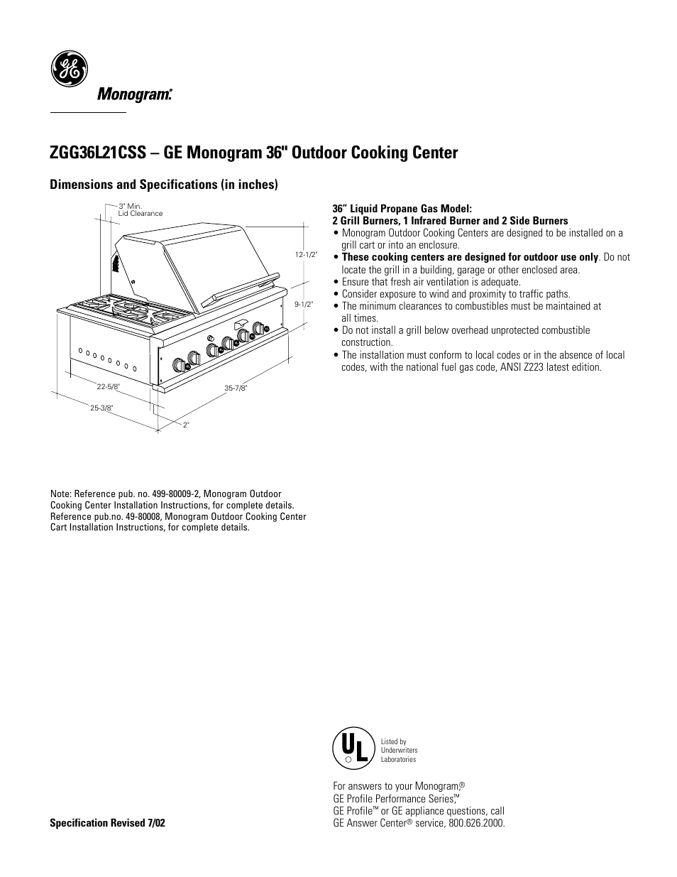 GE Monogram ZGG36L21CSS User Manual | 3 pages