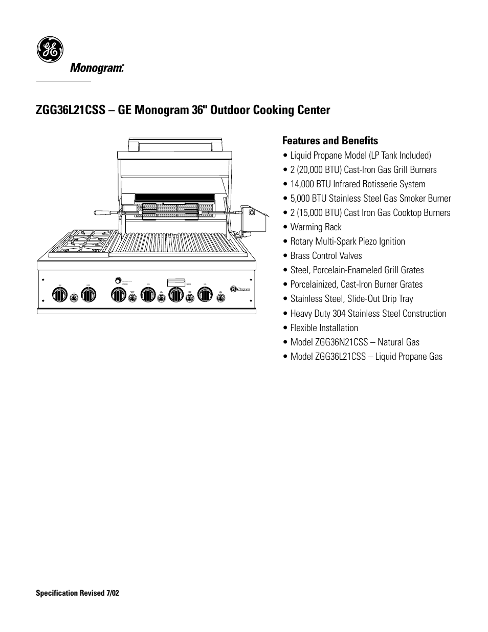 Features and benefits | GE Monogram ZGG36L21CSS User Manual | Page 3 / 3