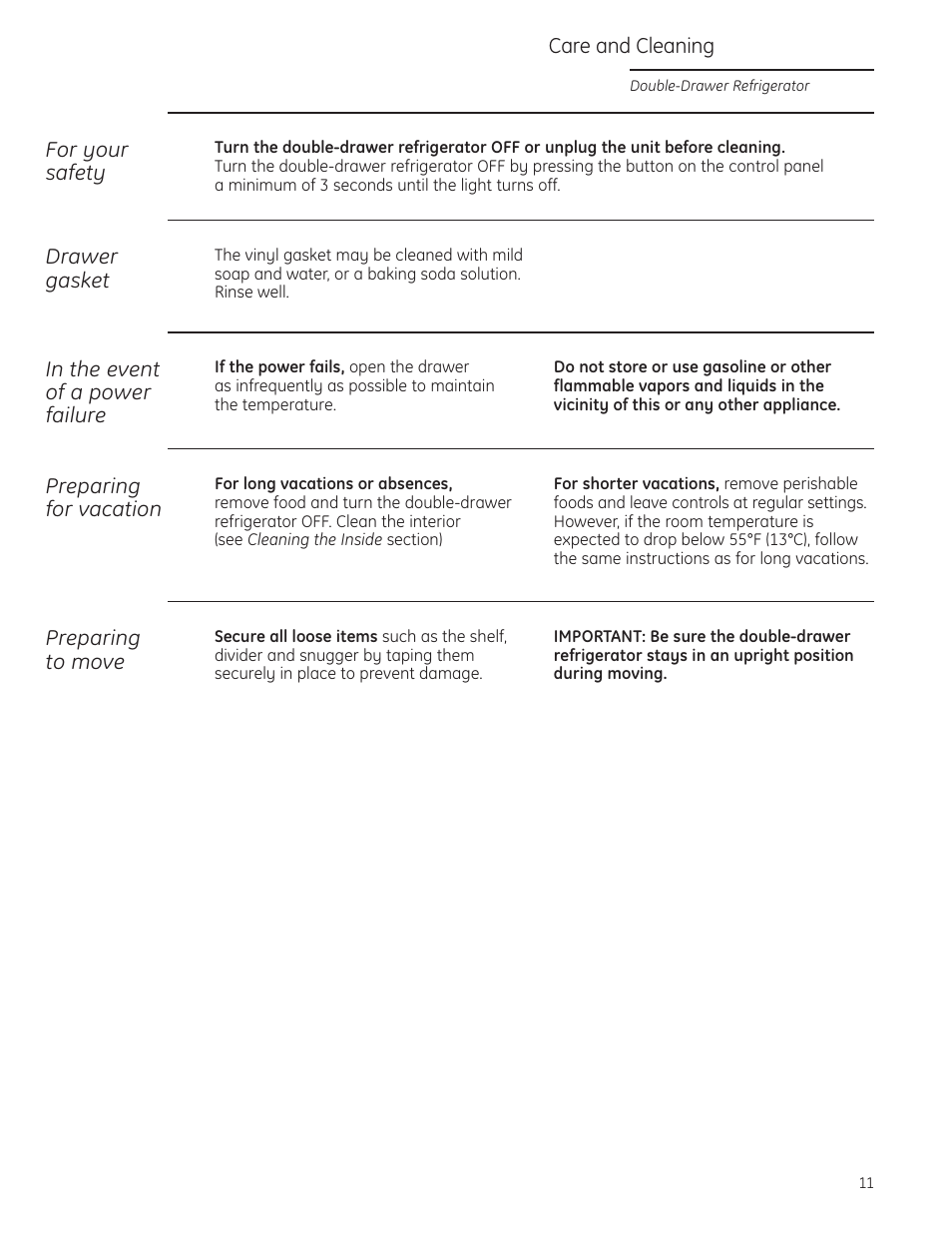 Care and cleaning, Care and cleaning , 12 | GE Monogram ZIDI240 User Manual | Page 11 / 20