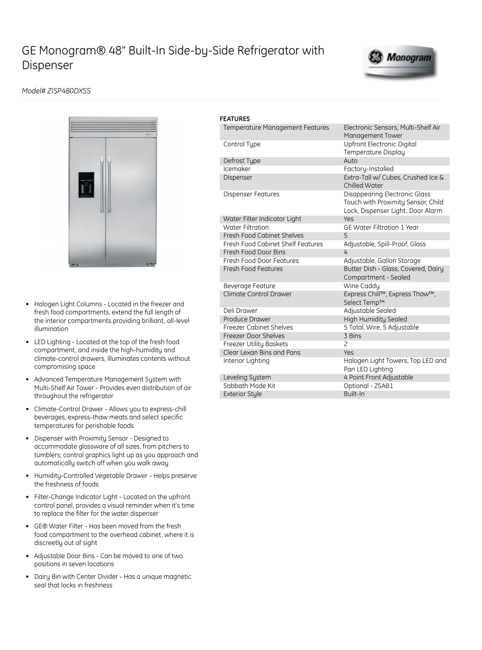 GE Monogram ZISP480DXSS User Manual | 3 pages