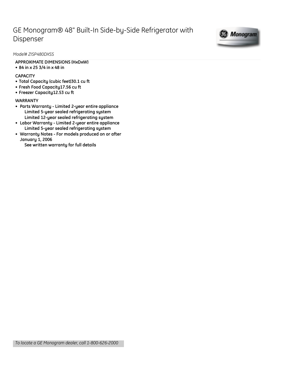 GE Monogram ZISP480DXSS User Manual | Page 3 / 3