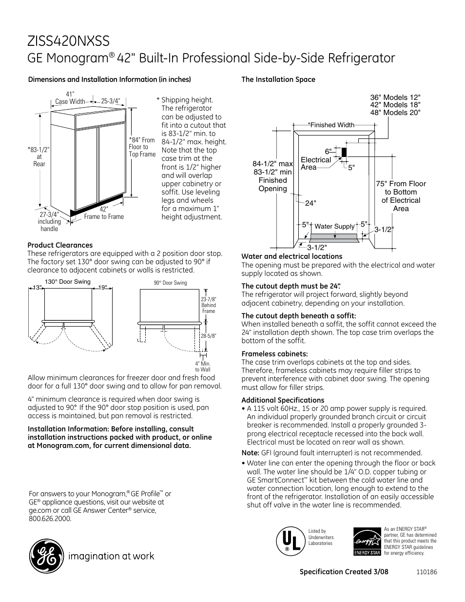 GE Monogram ZISS420NXSS User Manual | 2 pages