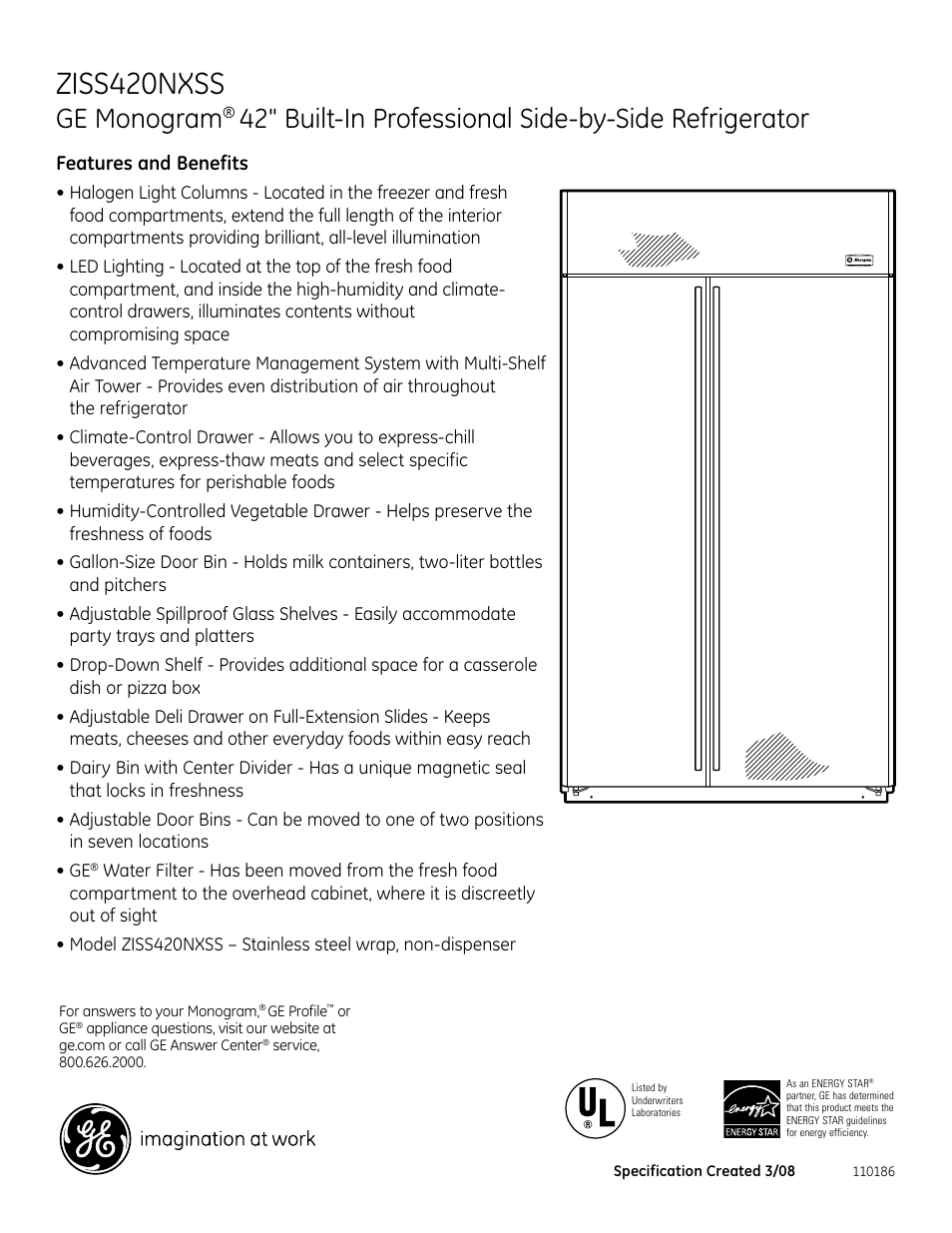 Ziss420nxss, Ge monogram, Ziss420nrss | Features and benefits | GE Monogram ZISS420NXSS User Manual | Page 2 / 2