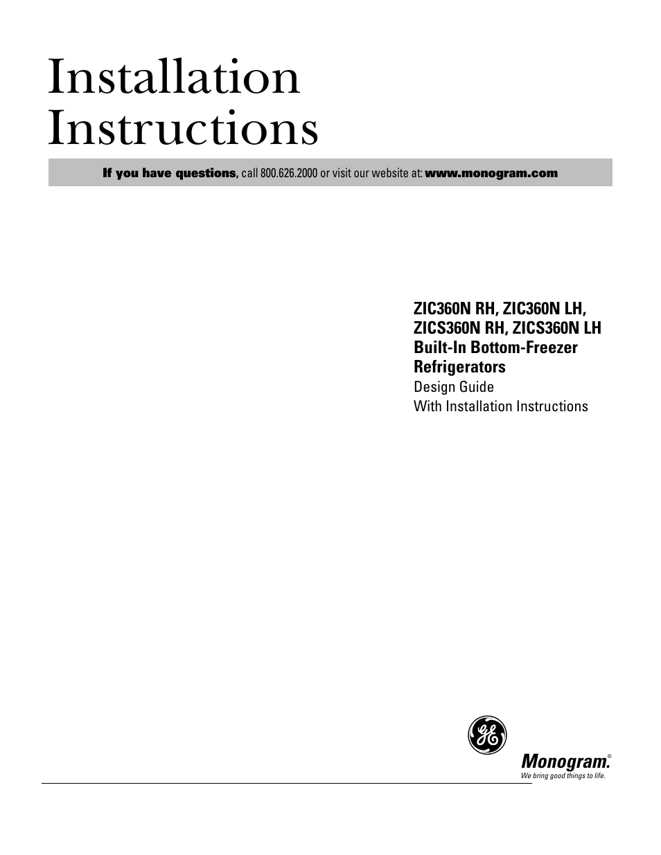 GE Monogram ZICS360N RH User Manual | 20 pages