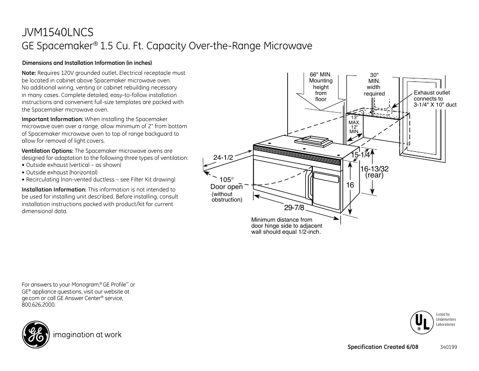 GE Monogram JVM1540LNCS User Manual | 3 pages