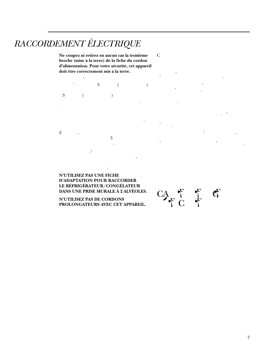 Raccordement électrique, Conservez ces directives | GE Monogram Built In 36 Single Door Refrigerators and 36 Single Door Freezers User Manual | Page 7 / 20
