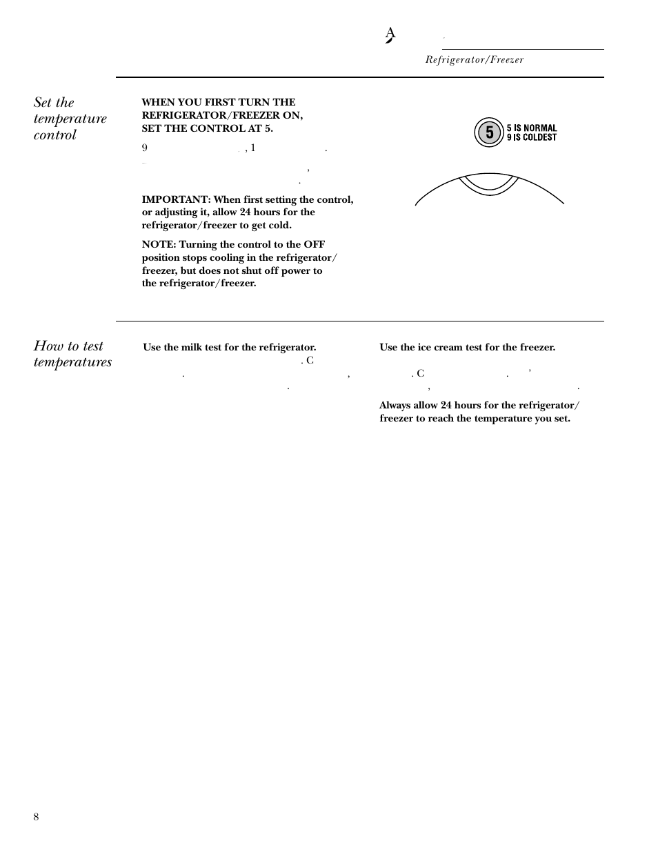 Temperature controls, Operating instructions, Set the temperature control | How to test temperatures | GE Monogram Built In 36 Single Door Refrigerators and 36 Single Door Freezers User Manual | Page 8 / 20