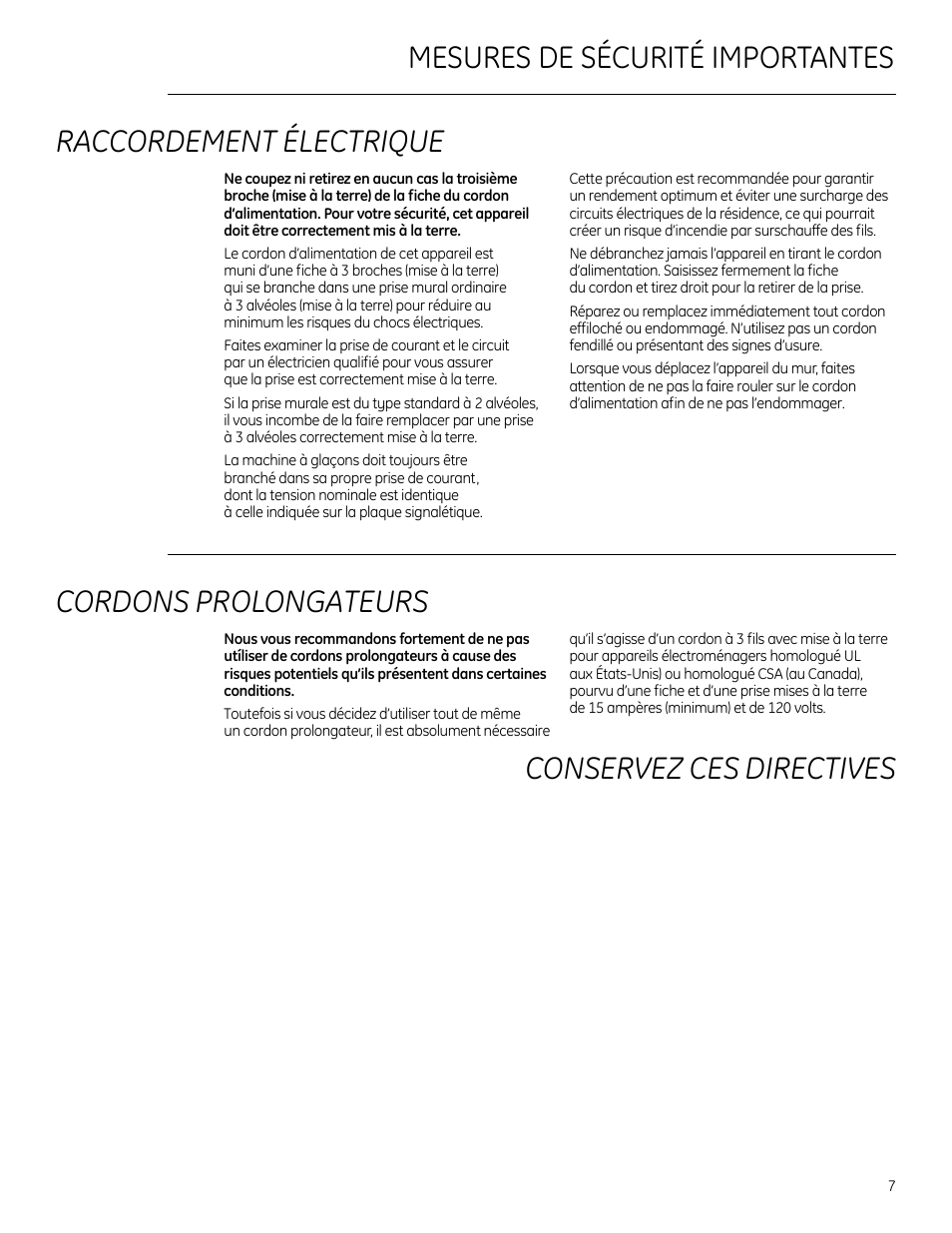 Cordons prolongateurs | GE Monogram 225D1804P011 User Manual | Page 7 / 28