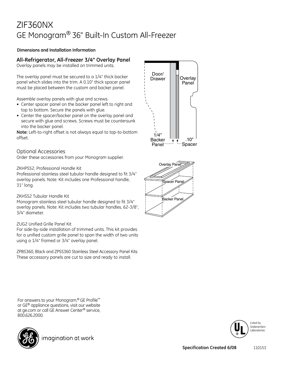 Zif360nx, Ge monogram, 36" built-in custom all-freezer | GE Monogram ZIF360NXRH User Manual | Page 4 / 5