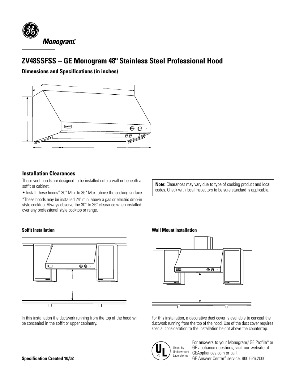 GE Monogram MONOGRAM ZV48SSFSS User Manual | 4 pages