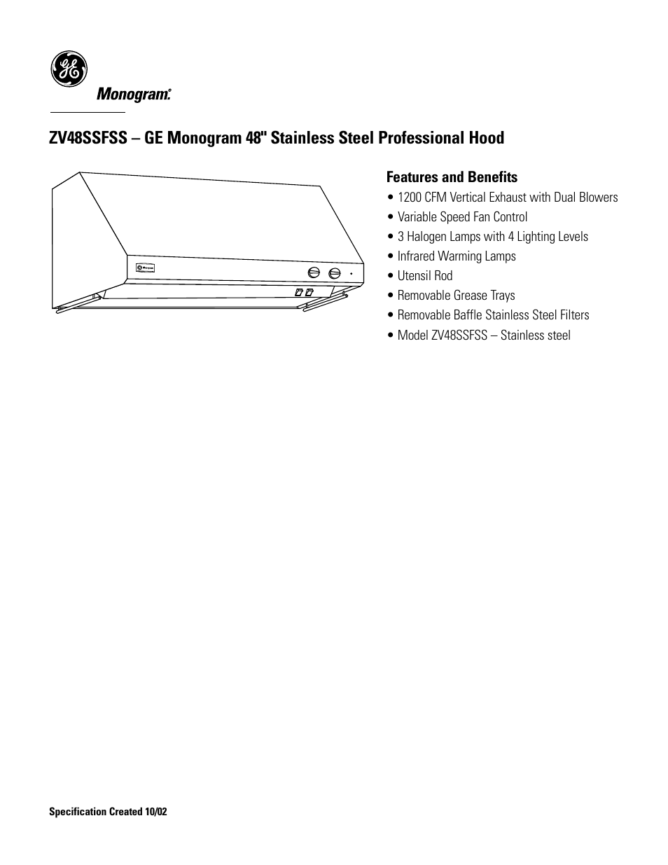 GE Monogram MONOGRAM ZV48SSFSS User Manual | Page 4 / 4