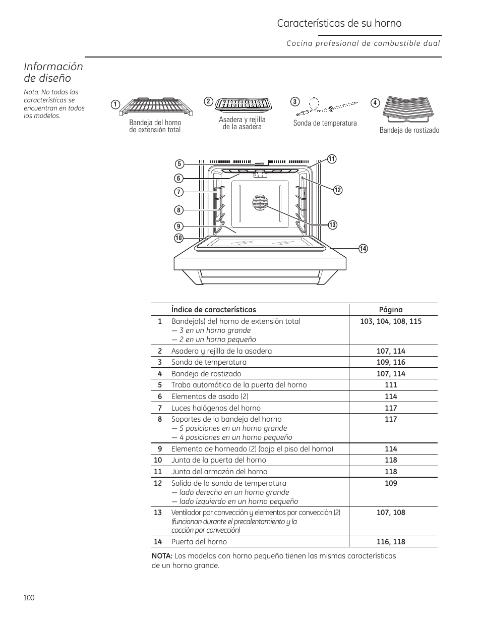 Información de diseño, Características de su horno | GE Monogram ZDP484LGPSS User Manual | Page 100 / 128