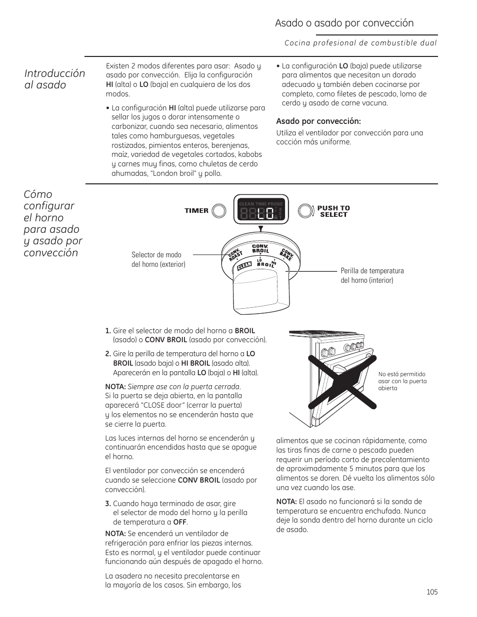 Asado/guía de asado, Asado/guía de asado –109, Asado o asado por convección | Introducción al asado | GE Monogram ZDP484LGPSS User Manual | Page 105 / 128