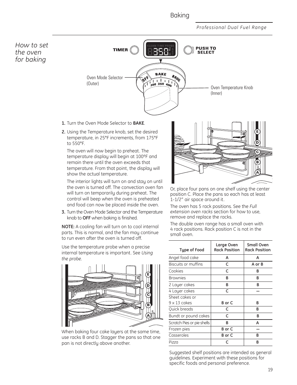 Baking, How to set the oven for baking | GE Monogram ZDP484LGPSS User Manual | Page 19 / 128