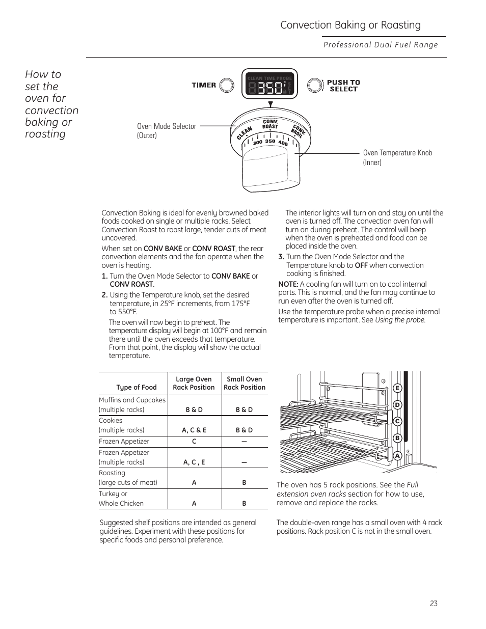 Convection cooking, Convection cooking –24 | GE Monogram ZDP484LGPSS User Manual | Page 23 / 128