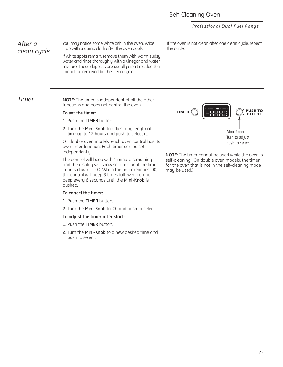 Timer, After a clean cycle, Self-cleaning oven | GE Monogram ZDP484LGPSS User Manual | Page 27 / 128