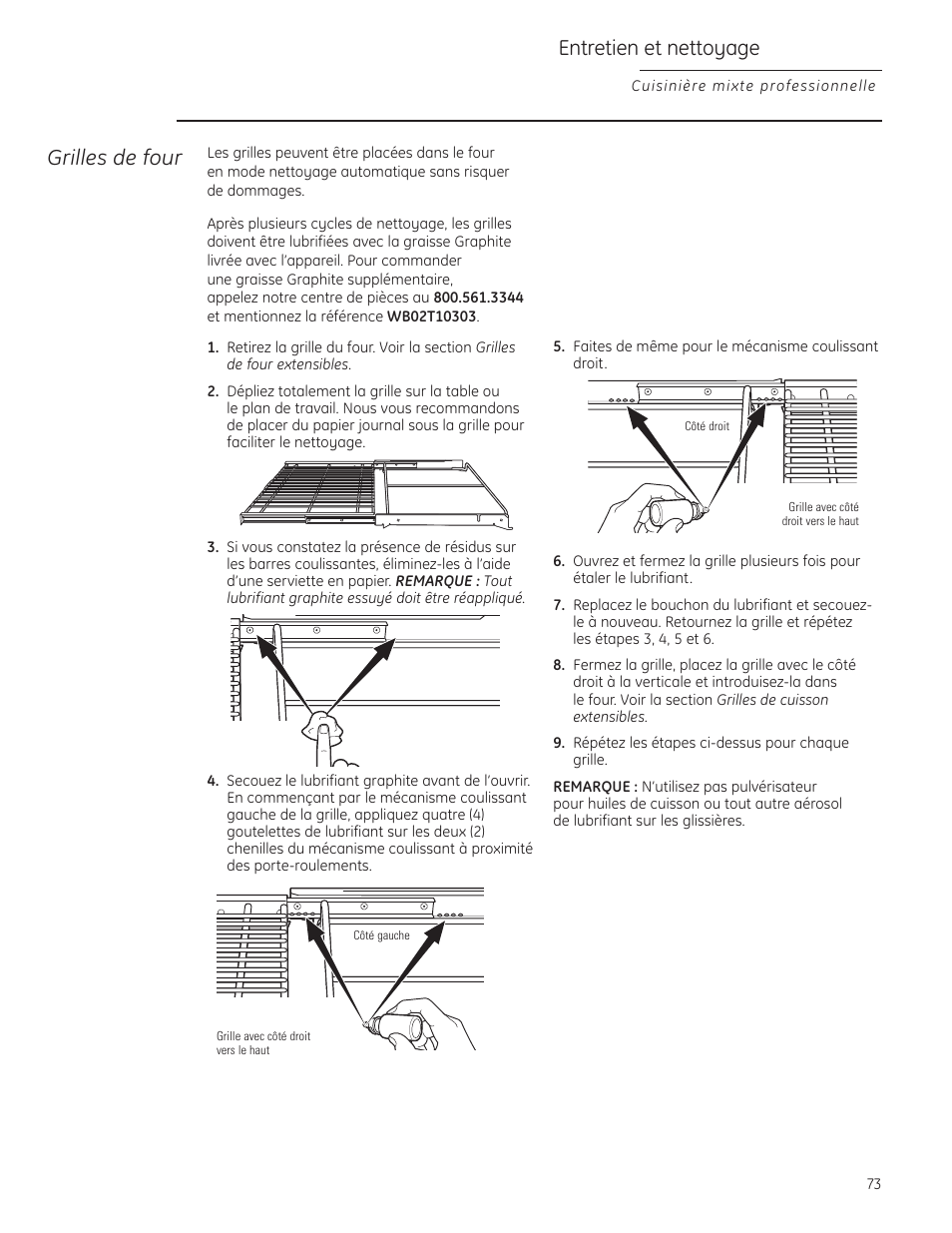 Instructions relatives au nettoyage automatique, Entretien et nettoyage, Grilles de four | GE Monogram ZDP484LGPSS User Manual | Page 73 / 128