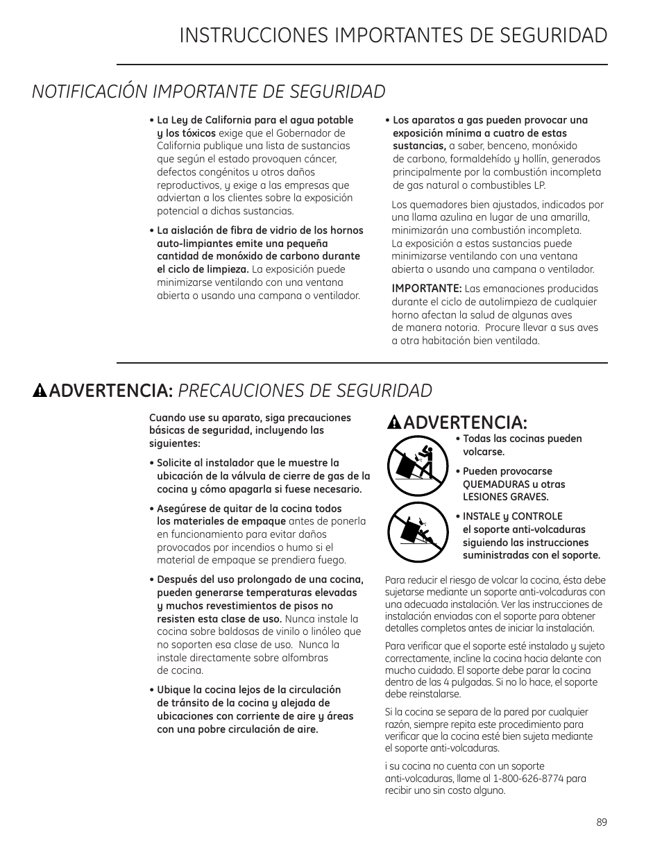 Instrucciones importantes de seguridad, Notificación importante de seguridad, Advertencia: precauciones de seguridad | Advertencia | GE Monogram ZDP484LGPSS User Manual | Page 89 / 128