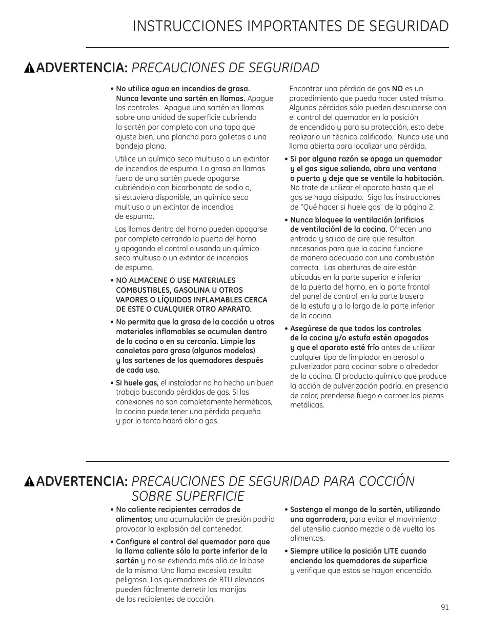 Instrucciones importantes de seguridad, Advertencia: precauciones de seguridad | GE Monogram ZDP484LGPSS User Manual | Page 91 / 128