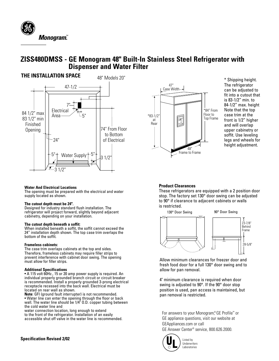 GE Monogram MONOGRAM ZISS480DMSS User Manual | 2 pages