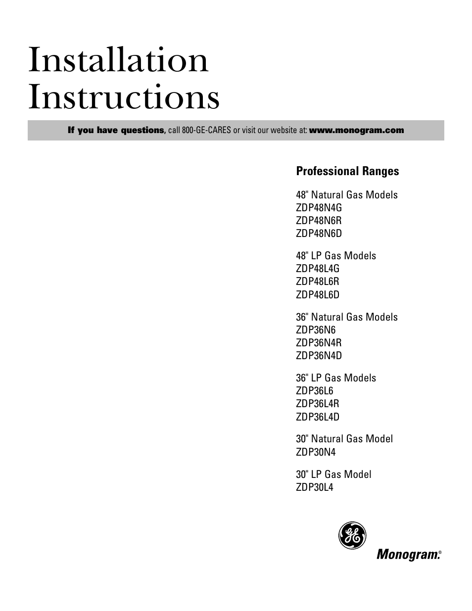 GE Monogram ZDP48N6D User Manual | 16 pages