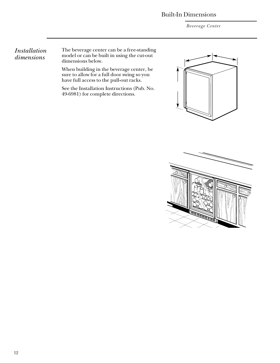 Built-in dimensions, Installation dimensions | GE Monogram ZDB24 User Manual | Page 12 / 20