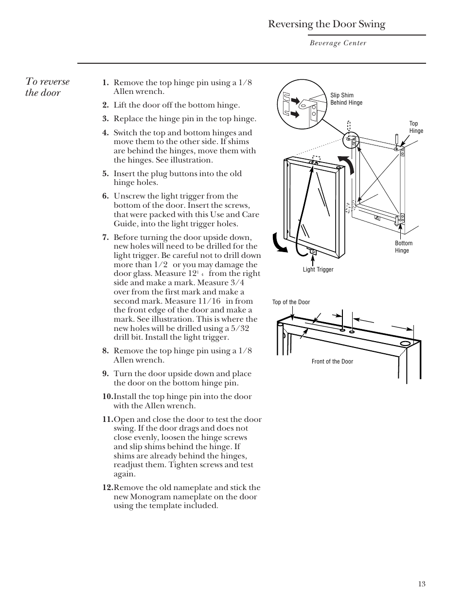 Reversing the door swing | GE Monogram ZDB24 User Manual | Page 13 / 20