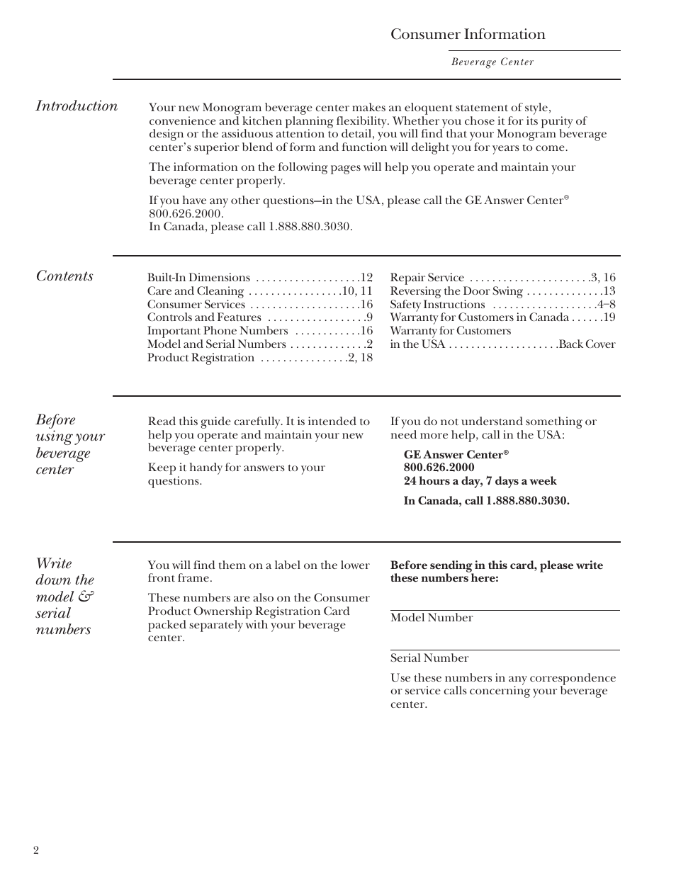 GE Monogram ZDB24 User Manual | Page 2 / 20