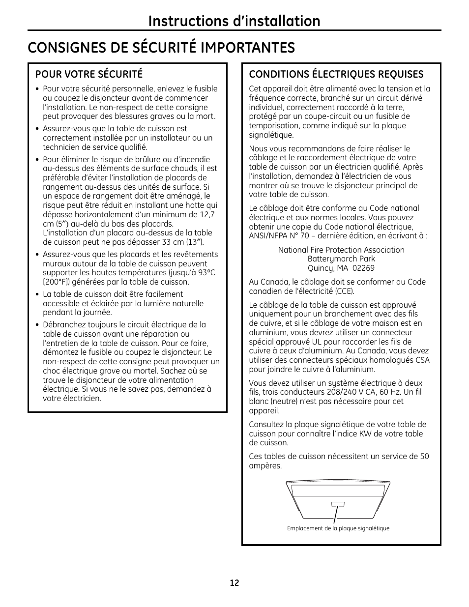 Consignes de sécurité importantes | GE Monogram ZHU36 User Manual | Page 12 / 32