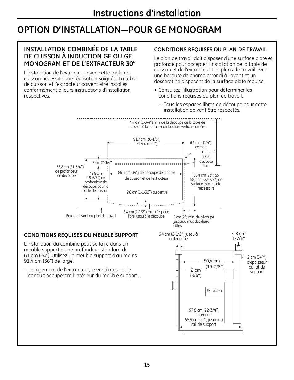 Option d’installation—pour ge monogram | GE Monogram ZHU36 User Manual | Page 15 / 32