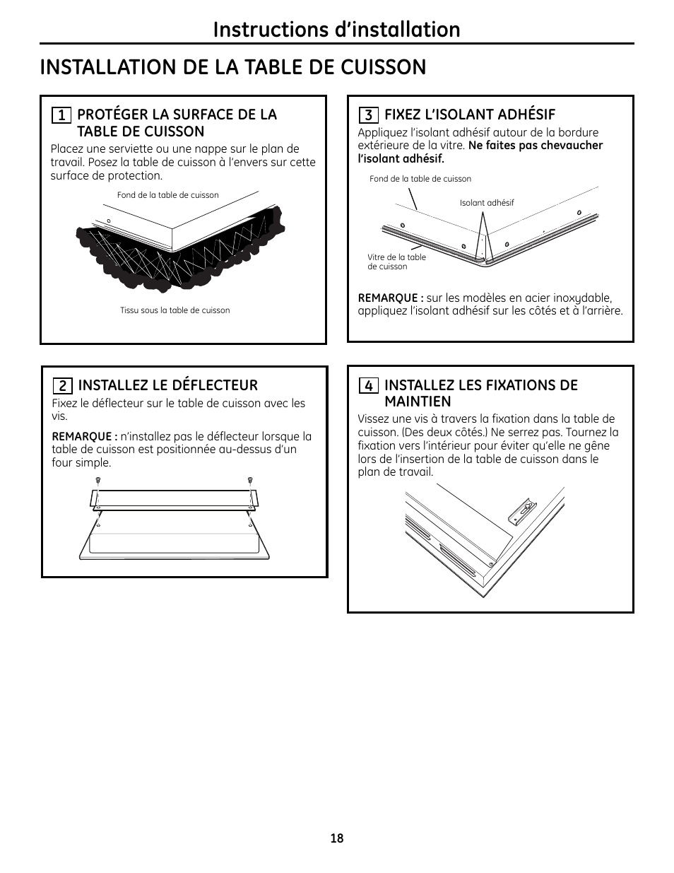 Installation de la table de cuisson | GE Monogram ZHU36 User Manual | Page 18 / 32