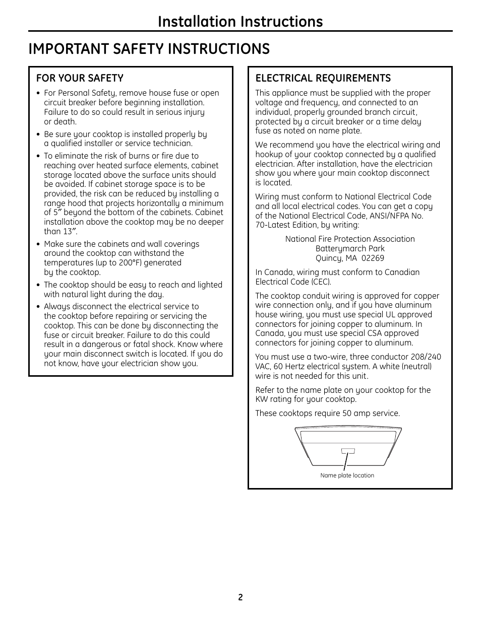 Important safety instructions, Installation instructions | GE Monogram ZHU36 User Manual | Page 2 / 32