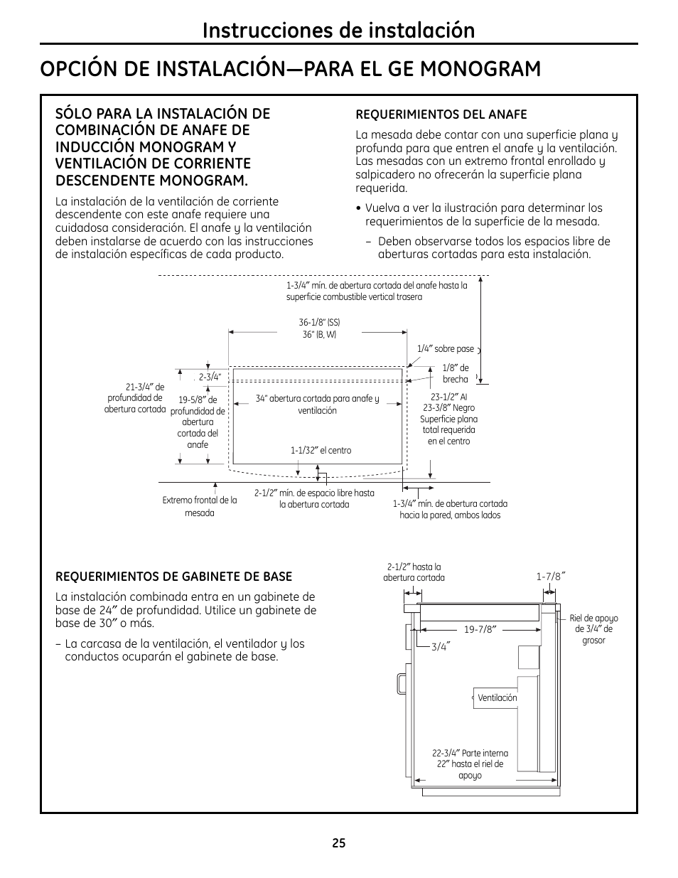 Opción de instalación—para el ge monogram | GE Monogram ZHU36 User Manual | Page 25 / 32