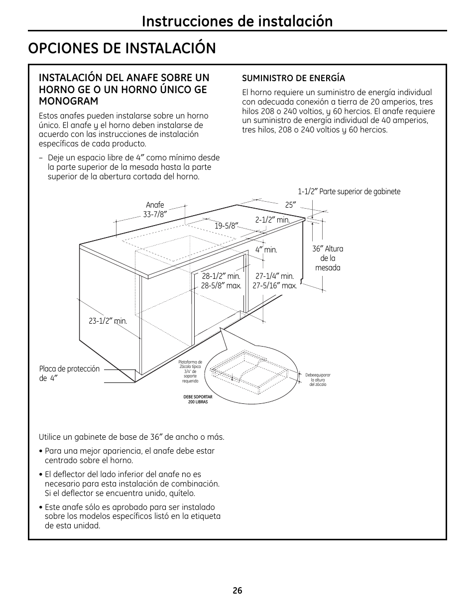Opciones de instalación | GE Monogram ZHU36 User Manual | Page 26 / 32