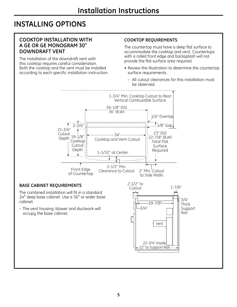 Installing options, Installation instructions installing options | GE Monogram ZHU36 User Manual | Page 5 / 32