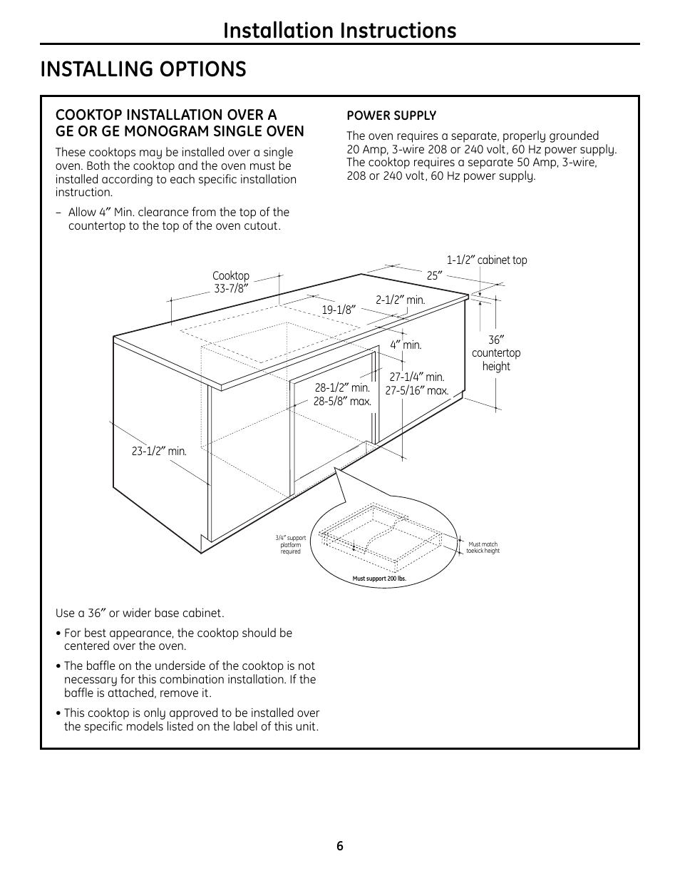 Installation instructions installing options | GE Monogram ZHU36 User Manual | Page 6 / 32