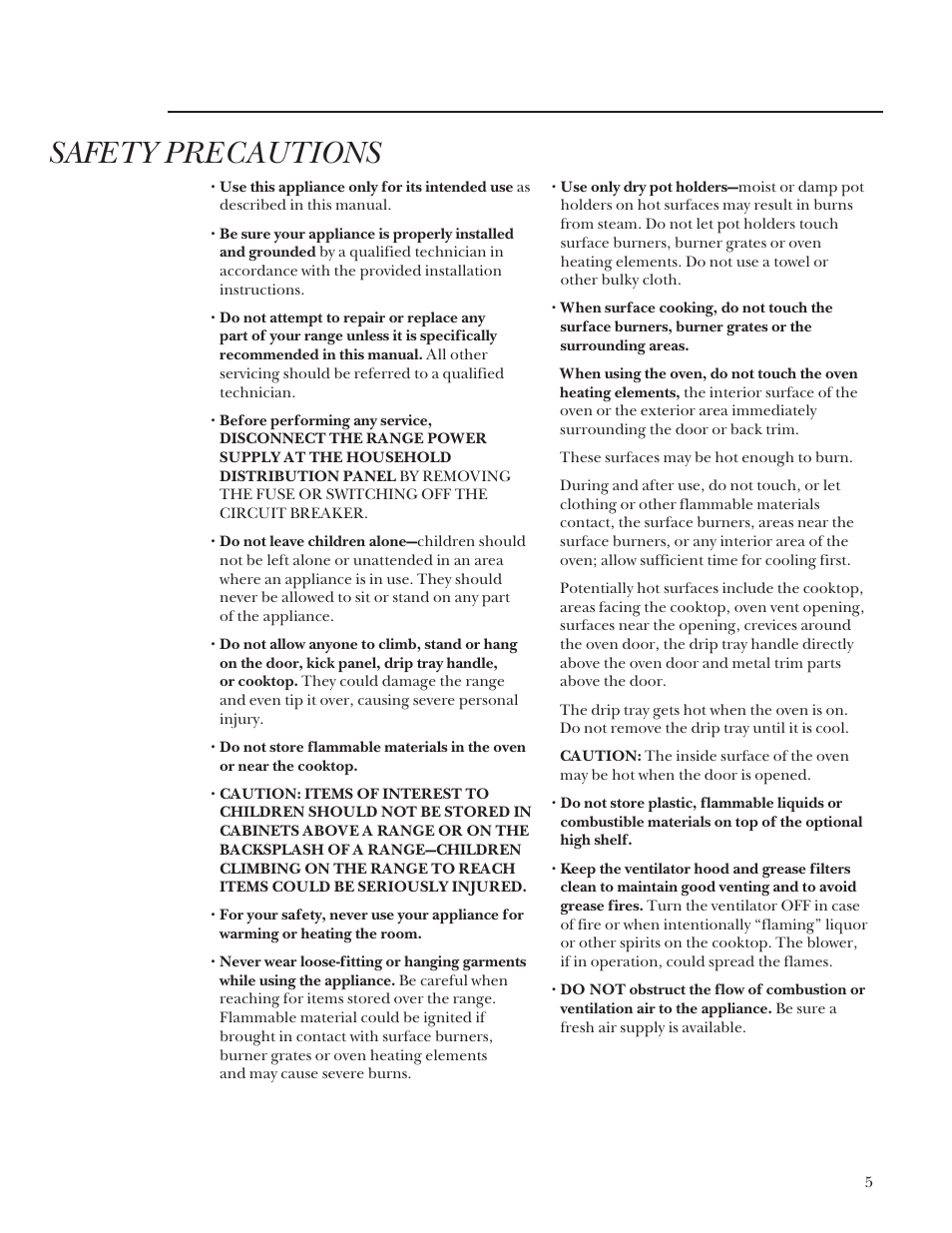 Safety precautions | GE Monogram 164D4290P031 User Manual | Page 5 / 28