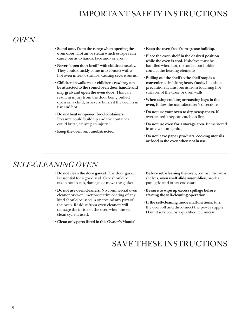 Oven, Self-cleaning oven | GE Monogram 164D4290P031 User Manual | Page 8 / 28