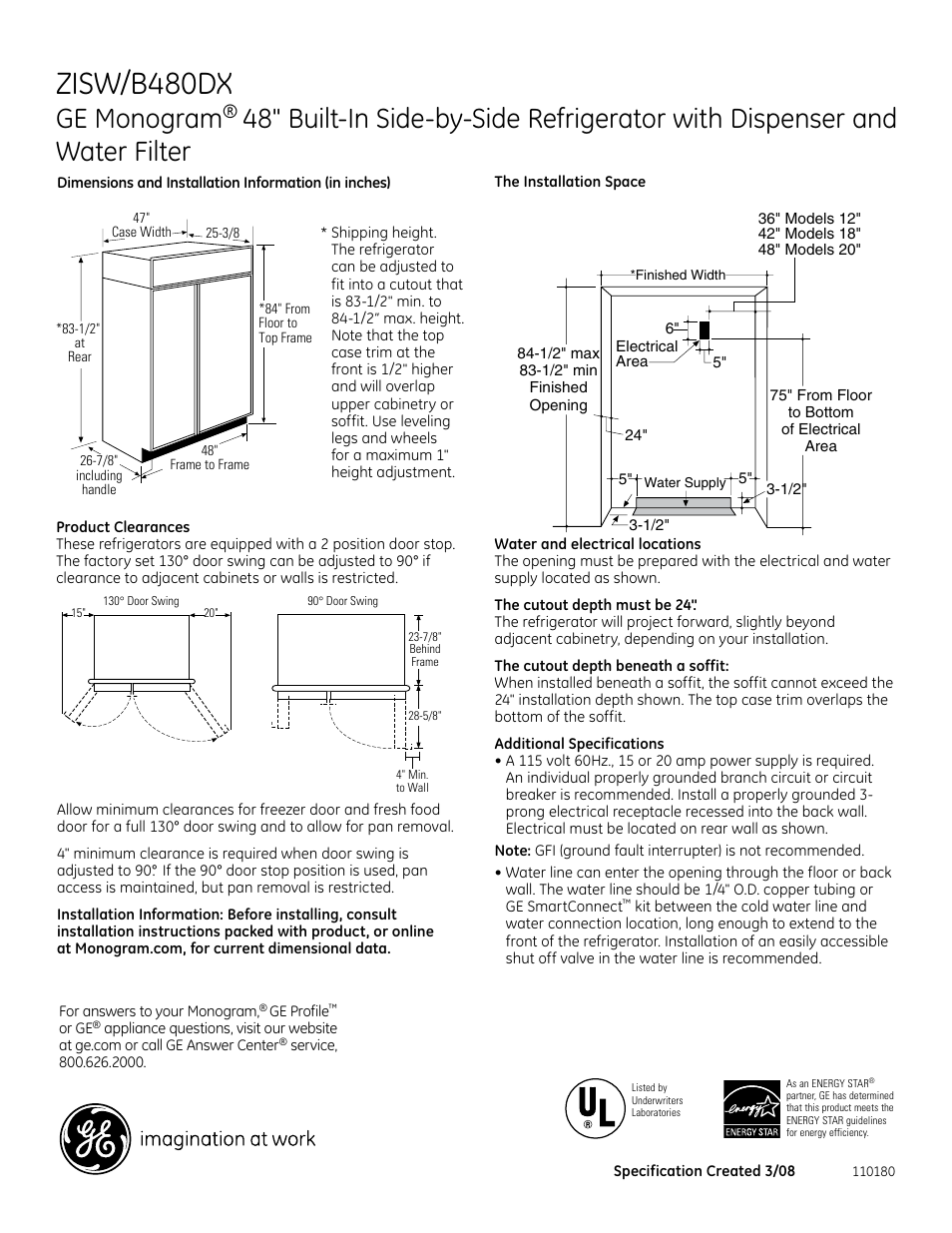 GE Monogram B480DX User Manual | 7 pages