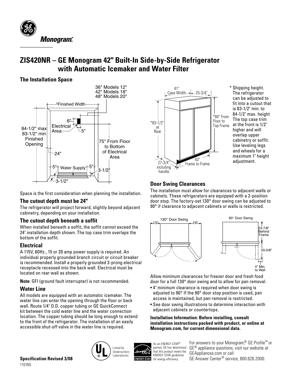 GE Monogram ZIS420NR User Manual | 6 pages